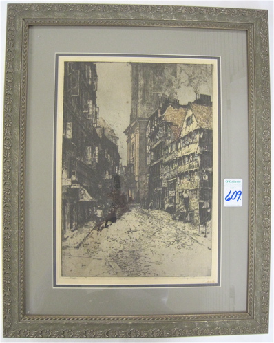 Appraisal: LUIGI KASIMIR ETCHING AND AQUATINT Austrian - Austrian street scene