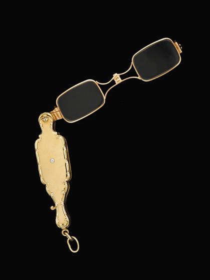 Appraisal: karat yellow gold and diamond lorgnette Etched with the initials