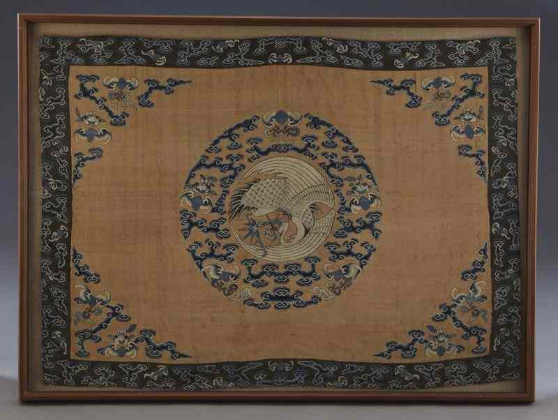 Appraisal: Chinese Qing kesi panel depicting cranes and bats ''H x