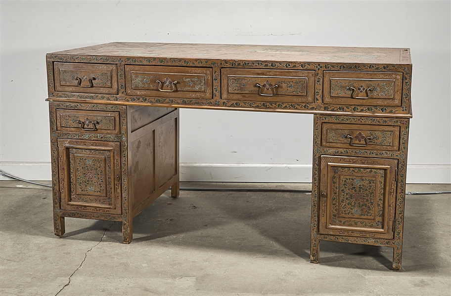 Appraisal: Chinese painted child's desk three pieces painted and incised design