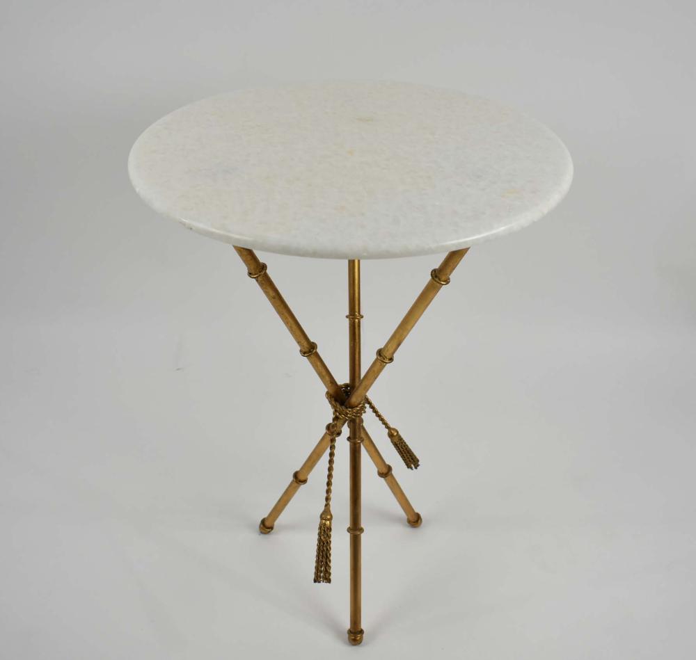 Appraisal: WHITE MARBLE AND GILT METAL OCASSIONAL TABLEModern The circular crystallized