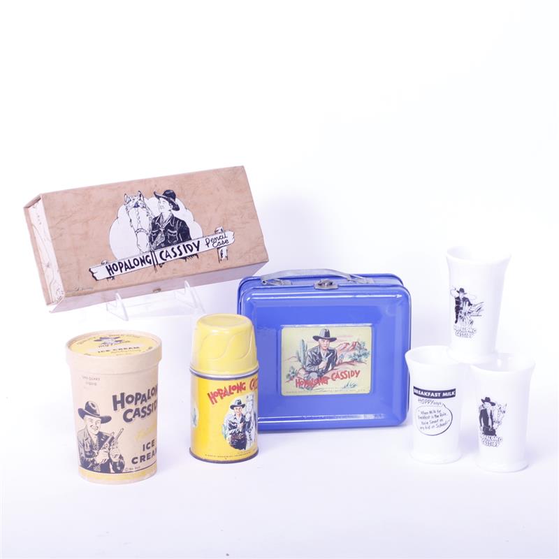 Appraisal: Seven pc Hopalong Cassidy memorabilia- lunchbox with thermos pencil case