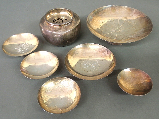 Appraisal: - Six Japanese silver footed dishes and a silver censer