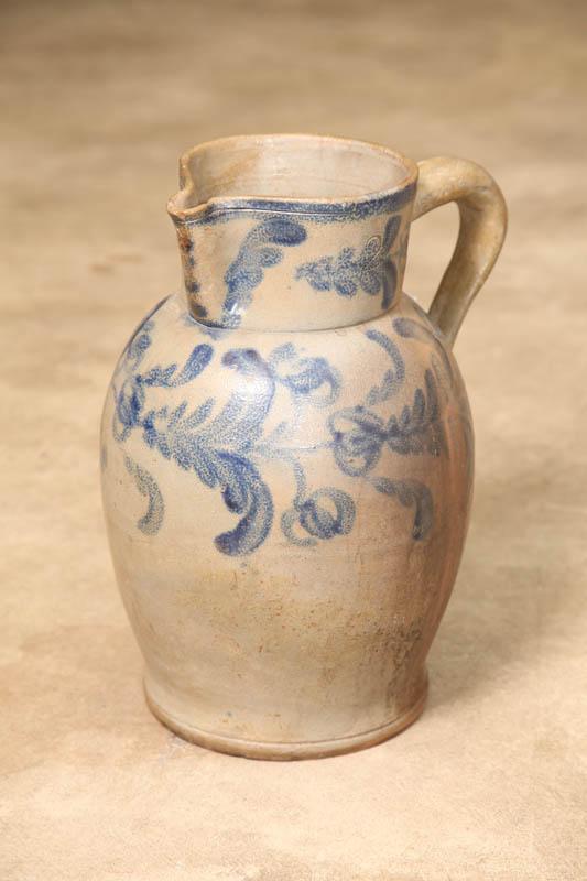 Appraisal: STONEWARE PITCHER Two gallon pitcher with applied handle and cobalt