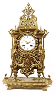 Appraisal: A th century French gilt brass mantel clock with an