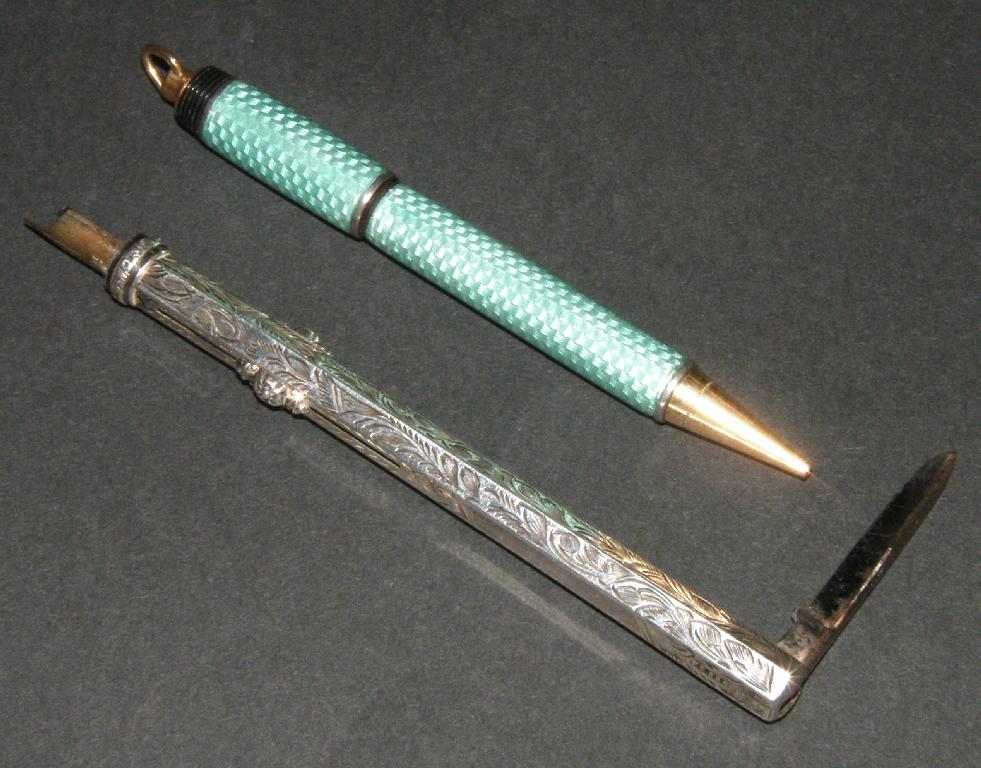 Appraisal: Silver gilt and green enamel propelling pencil hallmarked London patent