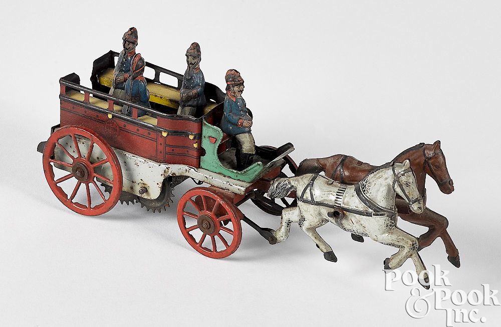 Appraisal: Orobr tin clockwork horse drawn fire patrol Orobr tin clockwork