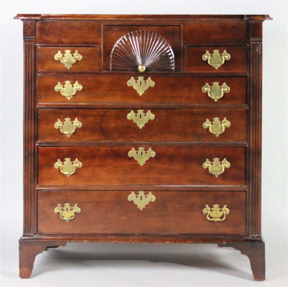 Appraisal: NEW ENGLAND CARVED MAHOGANY SEMI TALL CHEST OF DRAWERS having