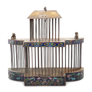 Appraisal: A Chinese Brass and Champlev Enamel Ornamental Bird Cage Early