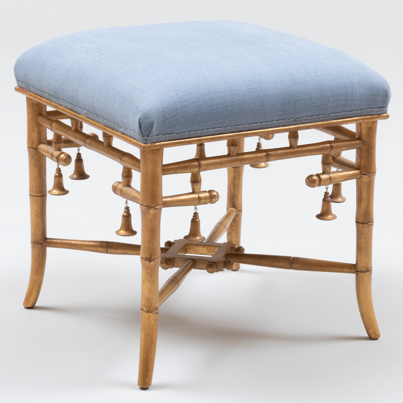 Appraisal: Giltwood Faux Bamboo and Linen Upholstered Stool of Recent Manufacture