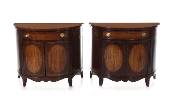 Appraisal: Pair inlaid mahogany demilune cabinets Heritage H W D pcs