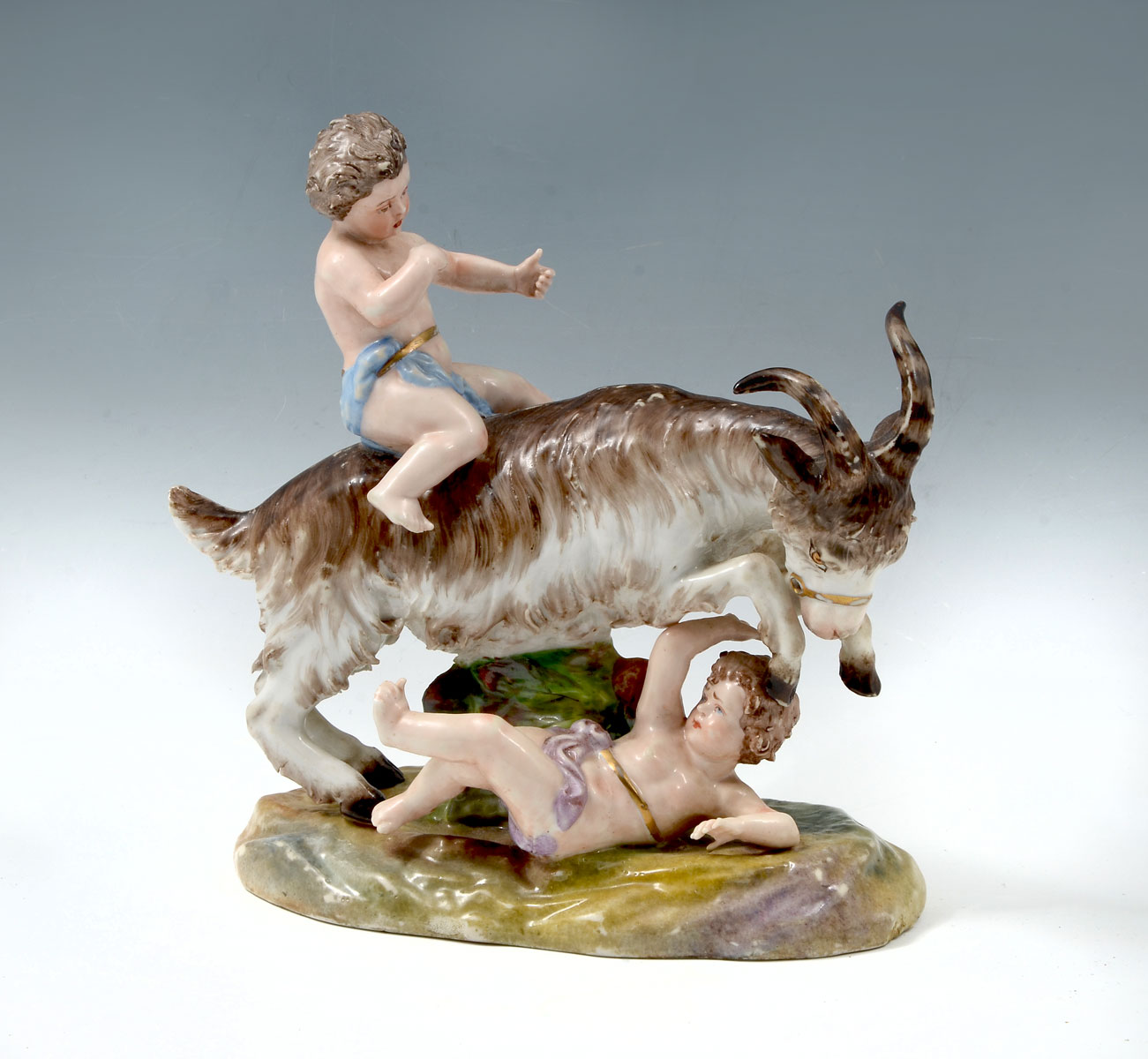 Appraisal: MEISSEN PORCELAIN BOYS W GOAT Hand painted Meissen porcelain in