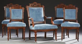 Appraisal: Five Piece American Eastlake Carved Walnut Partial Parlor Suite c