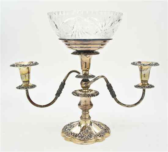 Appraisal: A Silverplate and Cut Glass Epergne having an etched center