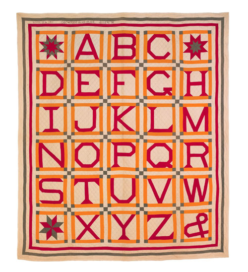 Appraisal: Unusual Pennsylvania pieced alphabet quilt inscribed Mar th Geo Addie