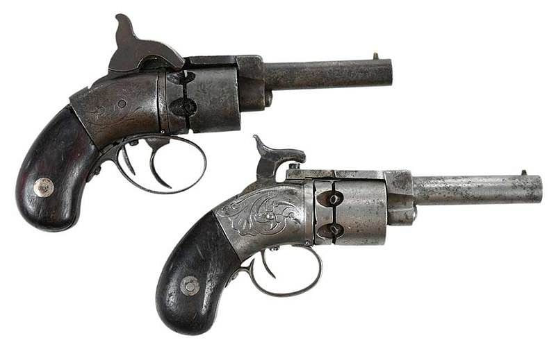 Appraisal: Two Percussion Pocket Revolvers American th century six cylinder approximately