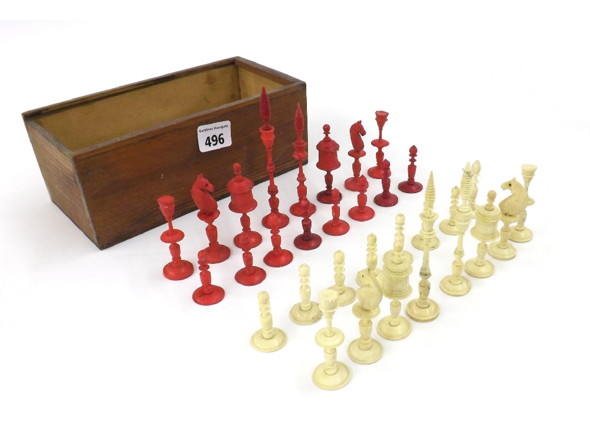 Appraisal: th century red and white bone chess set height of