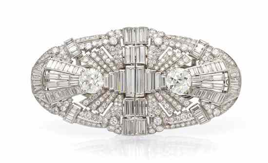 Appraisal: A Pair of Art Deco Platinum and Diamond Dress Clips