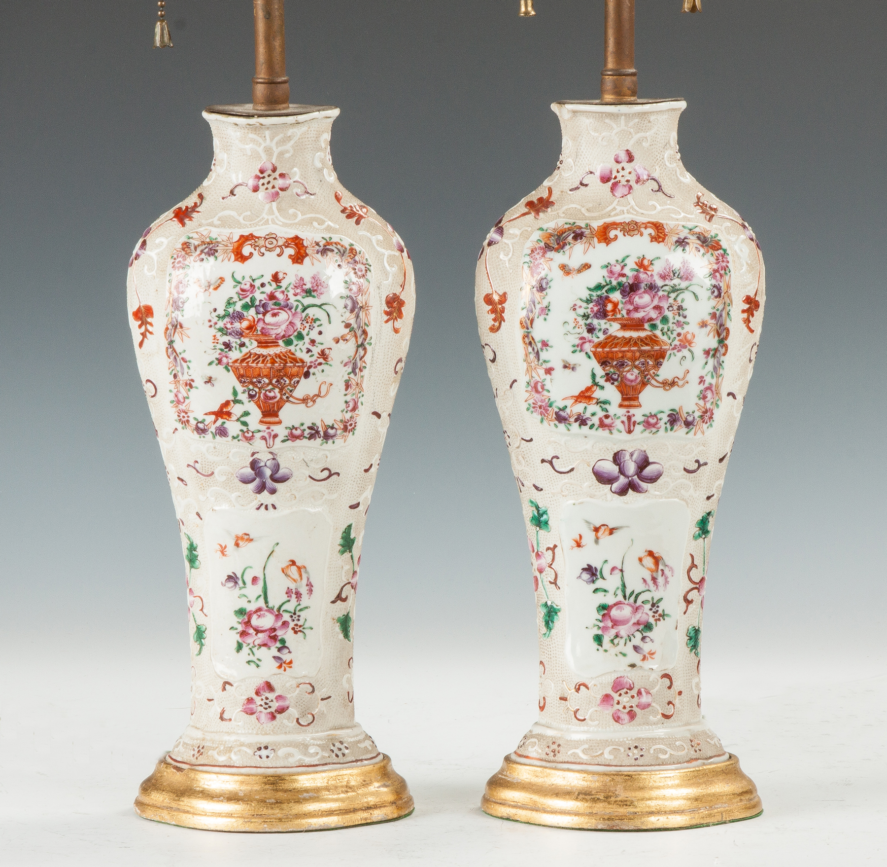 Appraisal: Asian Hand Painted Porcelain Vases Jade finials