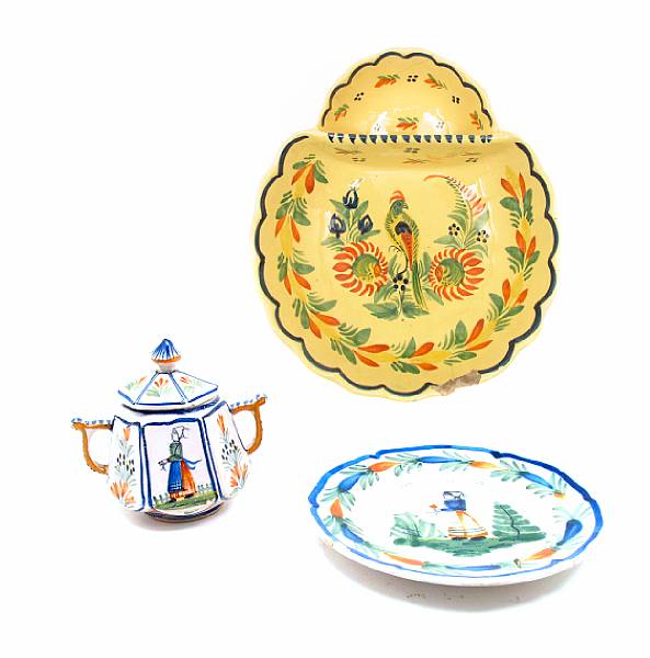 Appraisal: A group of Quimper earthenware dishes and articles including three