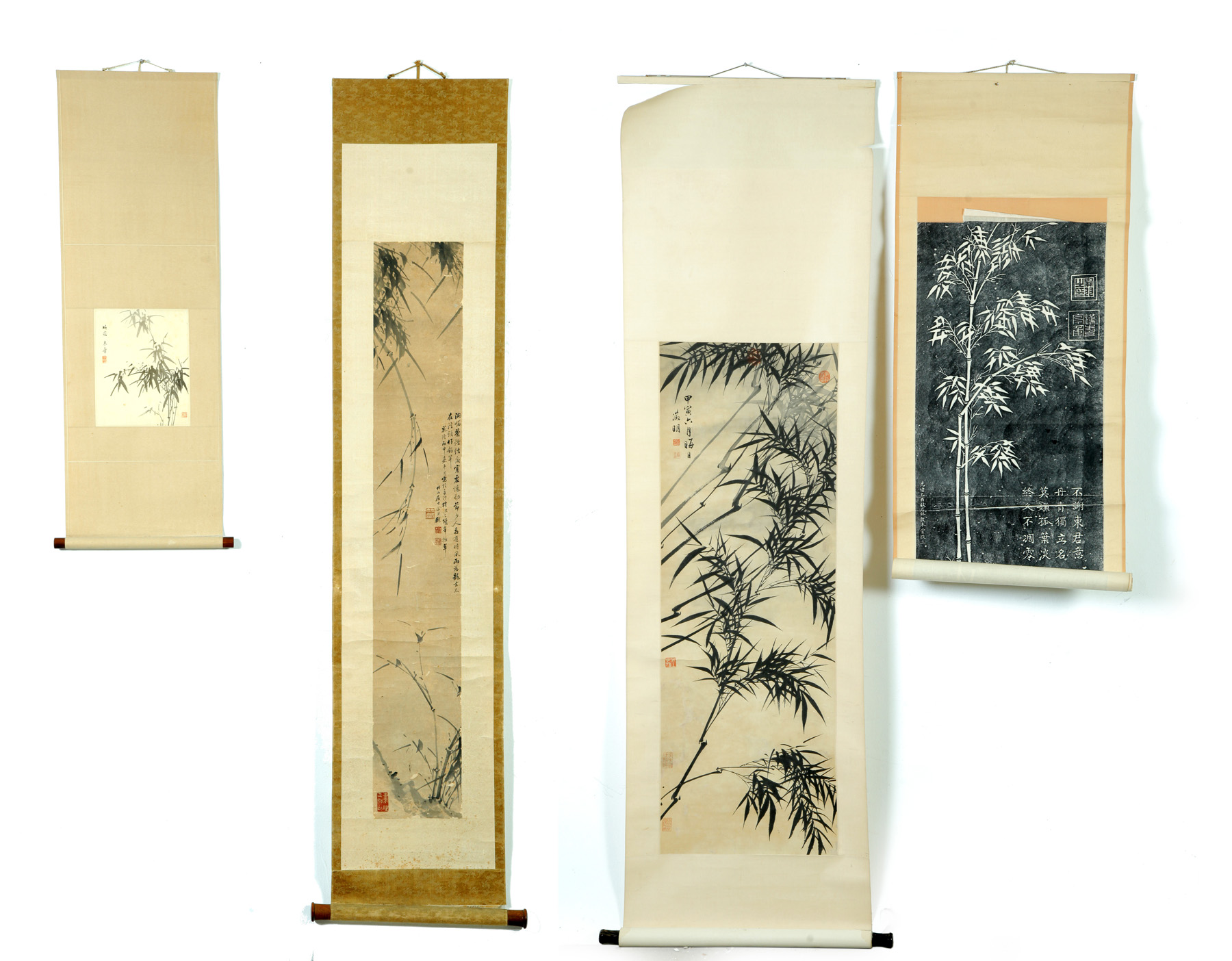 Appraisal: FOUR ASIAN SCROLLS Twentieth century ink on paper Bamboo with