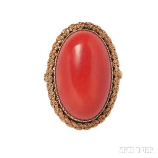 Appraisal: kt Gold and Coral Ring set with an oval cabochon