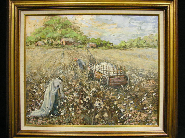 Appraisal: S BECK OIL ON CANVAS PICKING COTTON LANDSCAPE S Beck