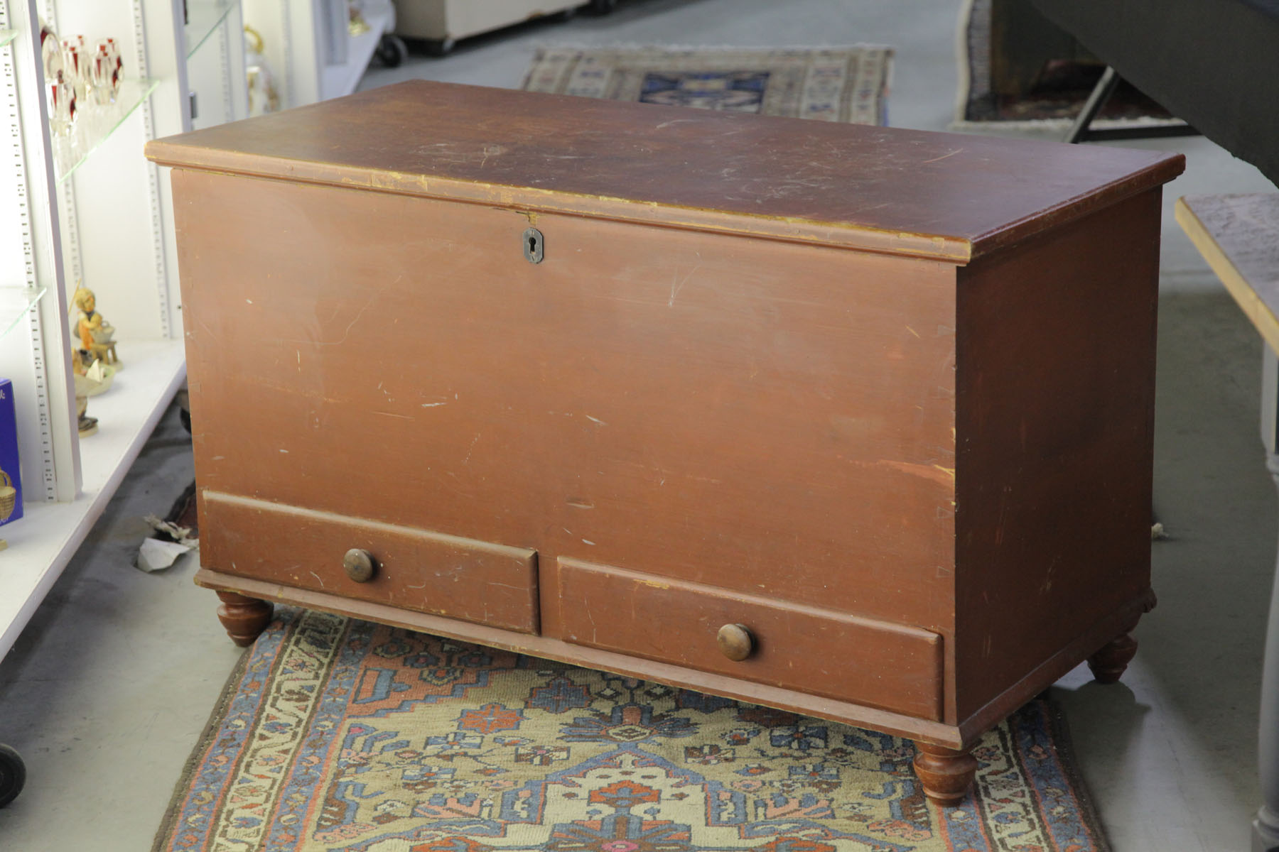 Appraisal: BLANKET CHEST American late th century poplar Red painted blanket