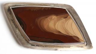 Appraisal: Large Sterling Silver Agate Belt Buckle An asymmetrical rectangle in