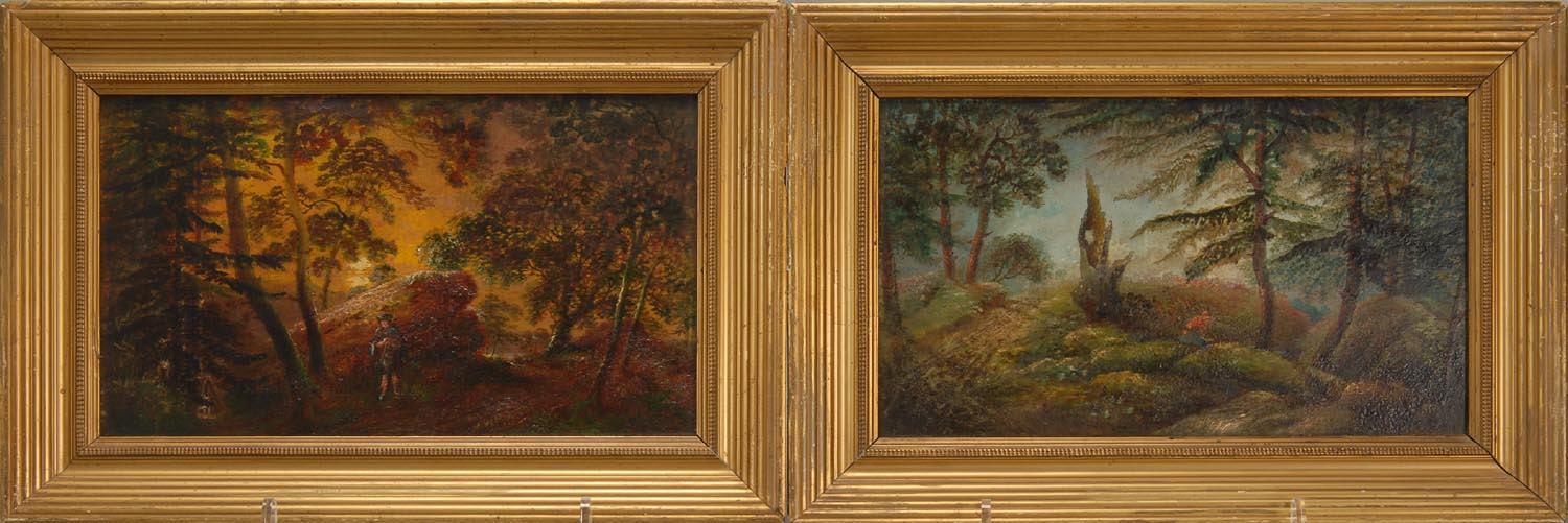 Appraisal: PAIR OF FANCIFUL PAINTINGS th CenturyOne depicting a Scotsman discovering