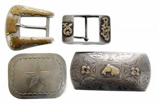 Appraisal: Four Assorted Belt Buckles one sterling silver buckle with gilt