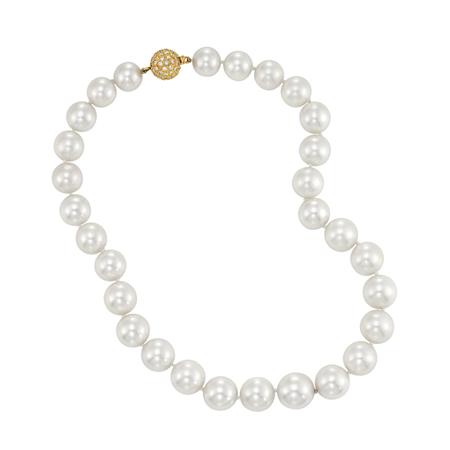 Appraisal: Cultured Pearl Necklace with Diamond Ball Clasp Estimate -