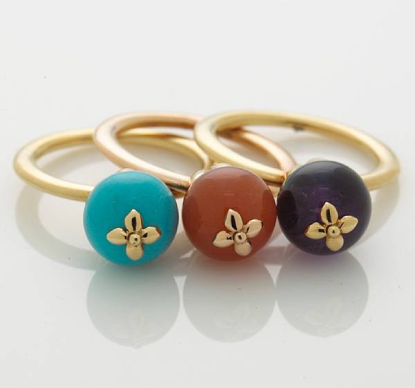 Appraisal: A set of three turquoise amethyst and sardonyx rings Nardi