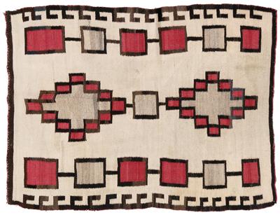 Appraisal: Navajo rug stepped diamond and joined rectangular designs on natural