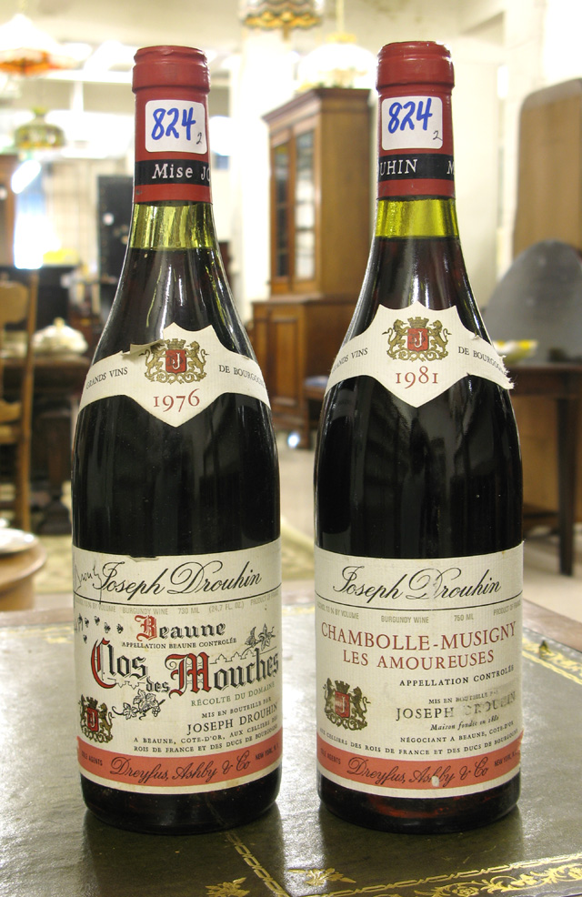 Appraisal: TWO BOTTLES OF VINTAGE FRENCH RED BURGUNDY Chambolle-Musigny Les Amoureuses