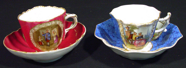 Appraisal: Two Meissen style cabinet cups and saucers one enamelled with