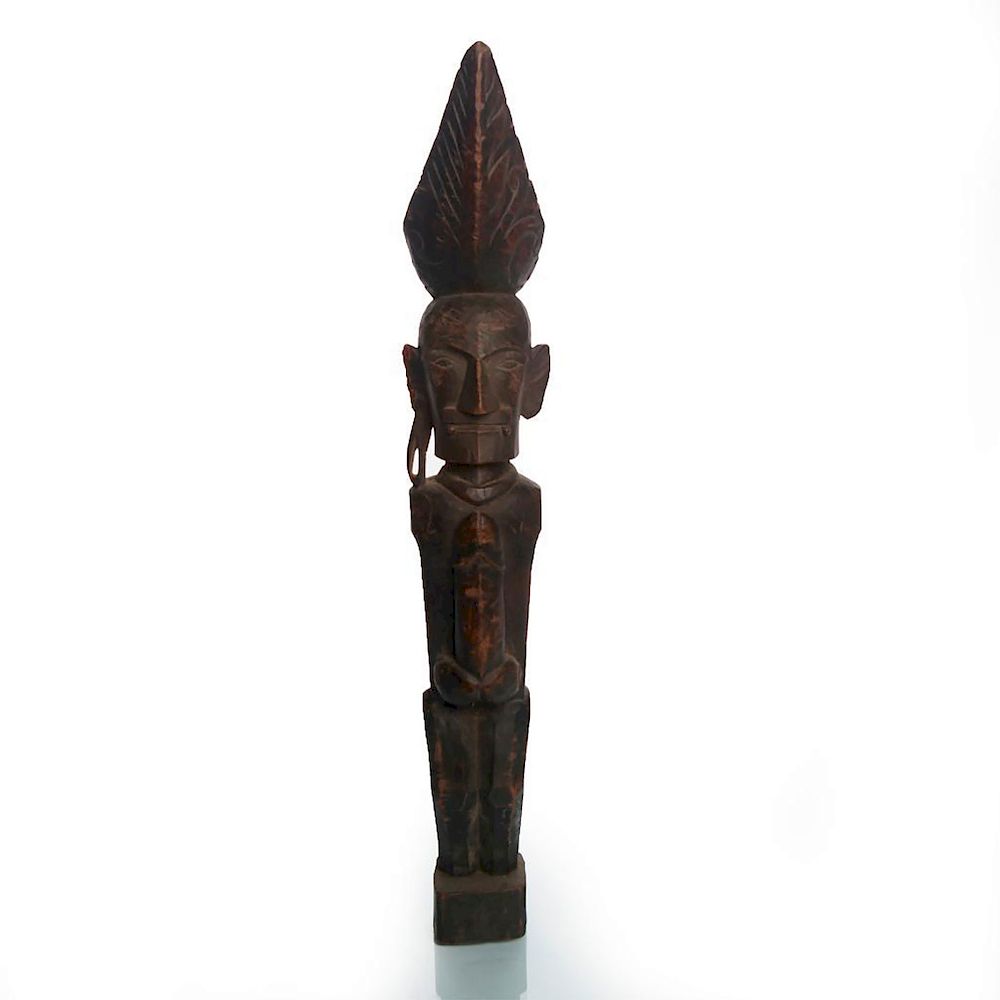 Appraisal: AFRICAN CARVED WOOD STATUE MALE WITH LARGE PHALLUS Hand carved