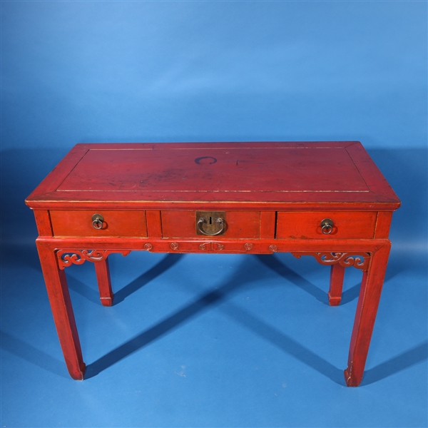 Appraisal: Antique Chinese painted red console table metal fittings as-is condition