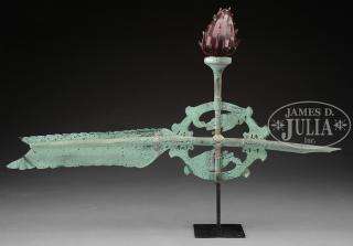 Appraisal: RARE AND UNUSUAL LARGE COPPER QUILL WEATHERVANE WITH BLOWN GLASS