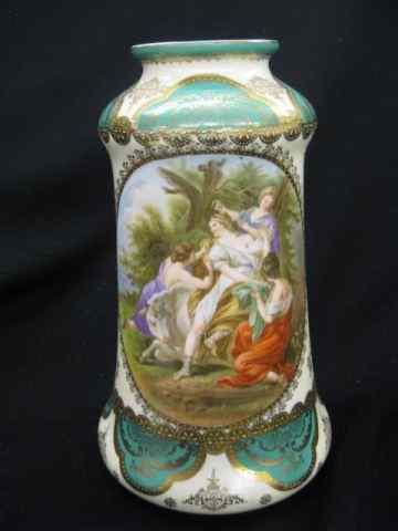 Appraisal: Imperial Crown China Vase maidens inthe garden elaborate gold work