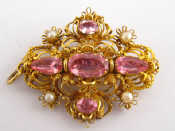 Appraisal: A yellow metal tests carat gold pink topaz and pearl