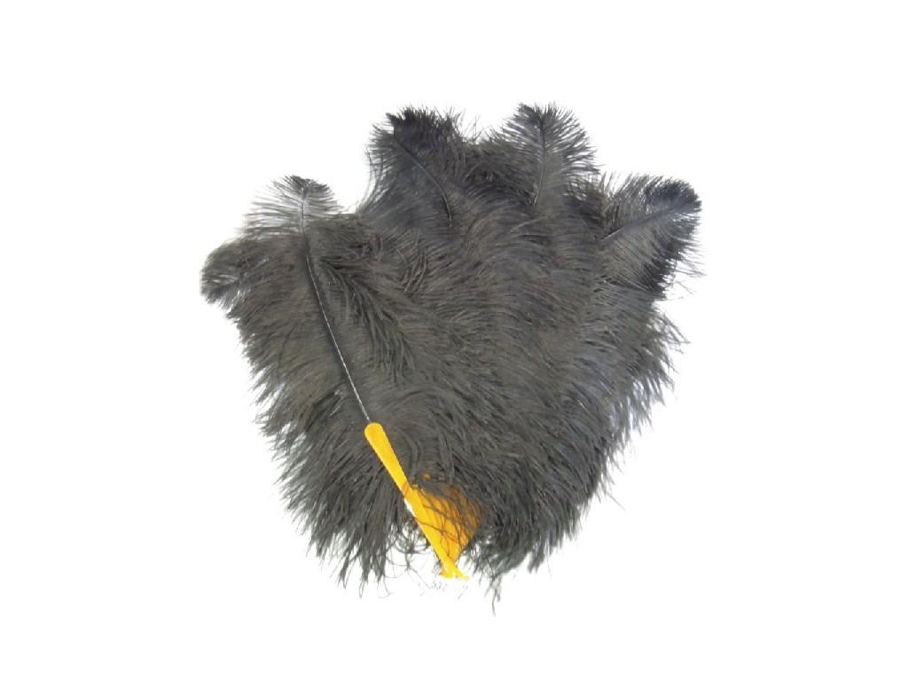 Appraisal: A ten plume black ostrich feather fan with amber coloured