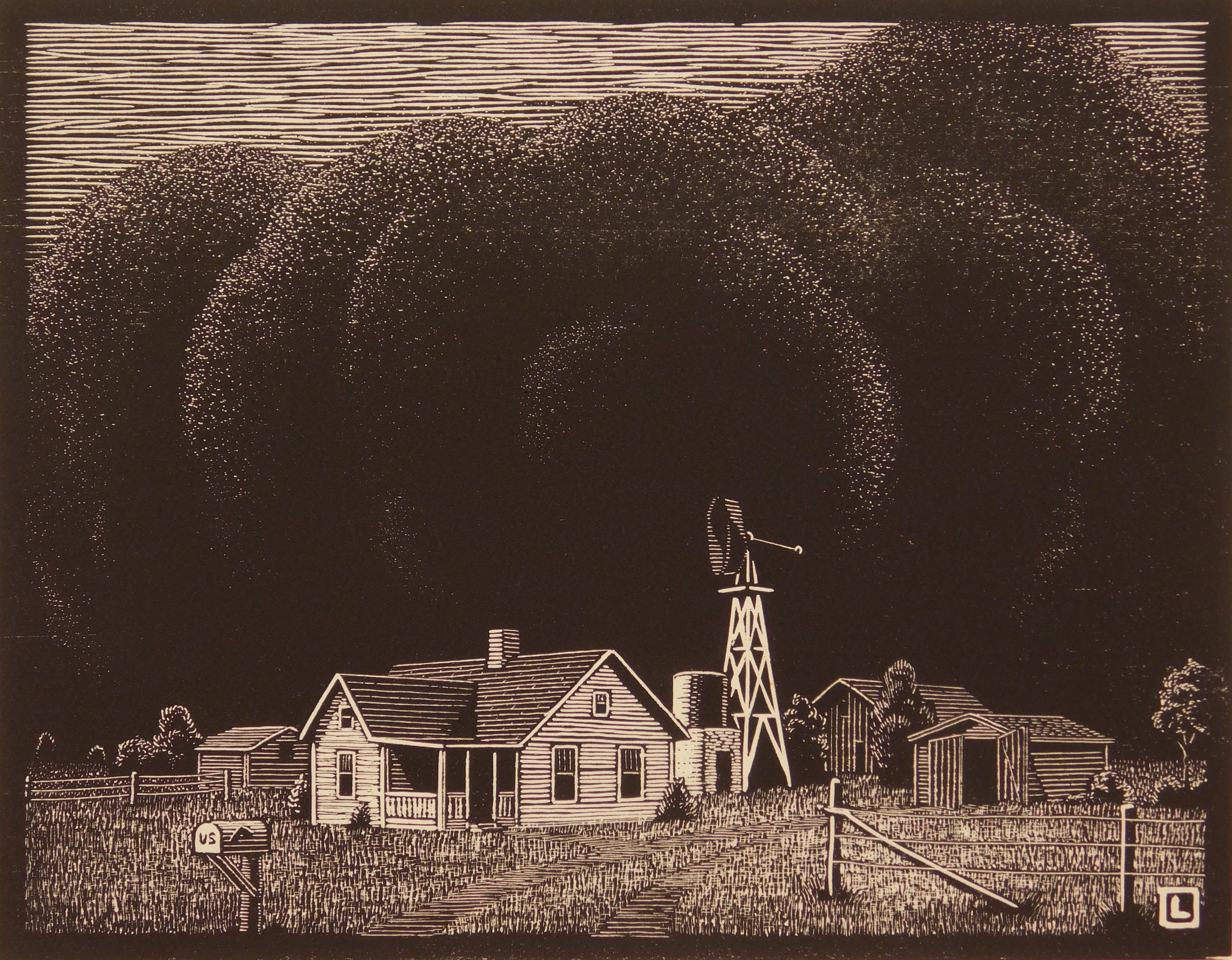 Appraisal: Herschel Logan - Dust Storm''- woodcut signed and titled in