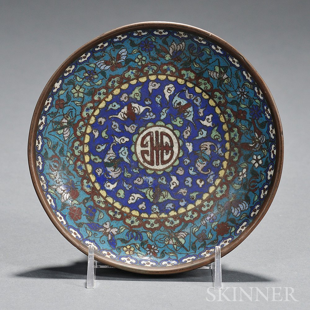 Appraisal: Cloisonne Dish China decorated with bats insects and a central