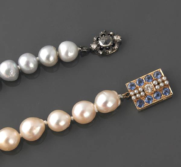 Appraisal: A collection of two single strand baroque cultured pearl necklaces