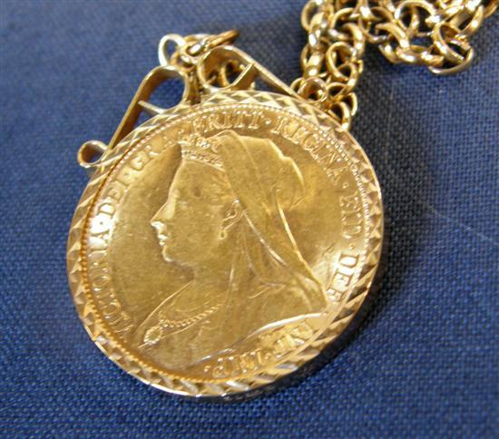 Appraisal: Victorian gold sovereign in later gold mount with chain