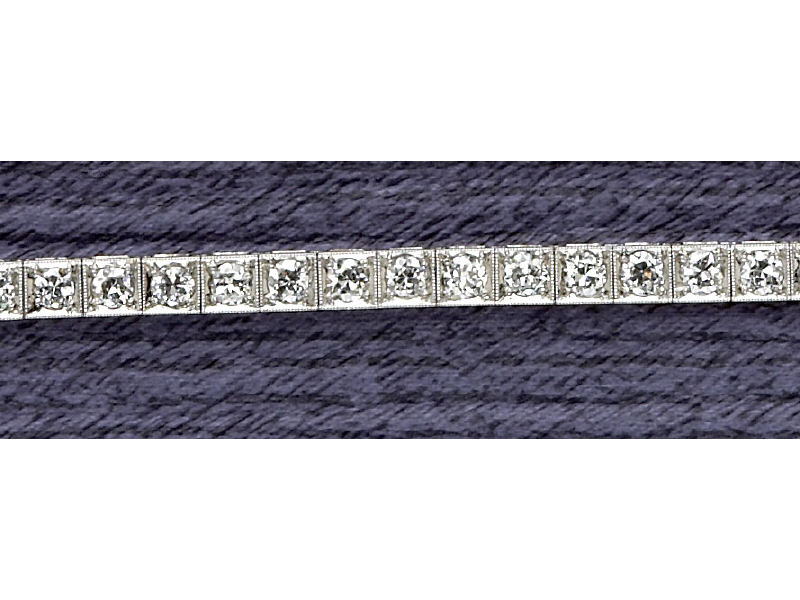 Appraisal: DIAMOND LINE BRACELET Platinum bracelet set with thirty-seven European cut