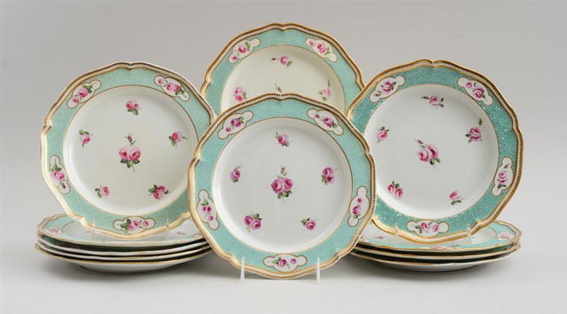 Appraisal: SET OF NINETEEN DERBY PORCELAIN DINNER PLATES Decorated with roses