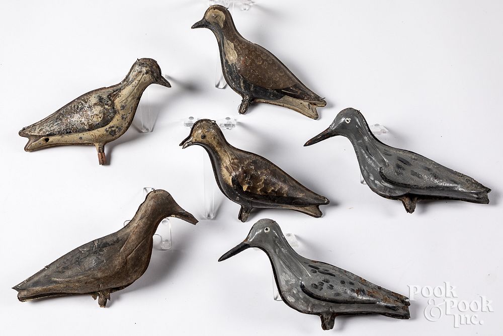 Appraisal: Six painted tinnie shorebird decoys early th c Six painted