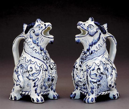 Appraisal: Pair porcelain milk jugs dragon form with blue-and-white decoration H